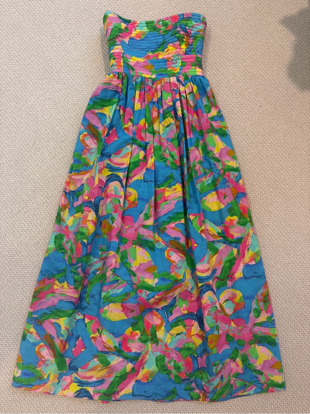 Strapless Maxi Dress in Multicolor Floral Print, S